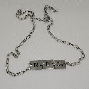 NERDY Periodic Table Chemical  Elements 26" Silver Link Necklace Science